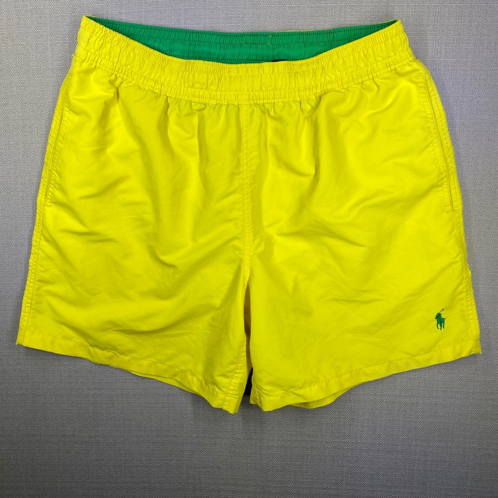 Polo Ralph Lauren Mens Yellow Green Swim Trunks Pony Logo Mesh Liner Medium